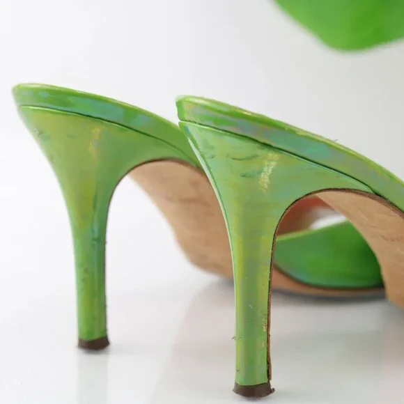 Kate Spade Womens Sandal Size 8.5 Shimmer Green Patent Slide Mule Heel Italy - Picture 6 of 12